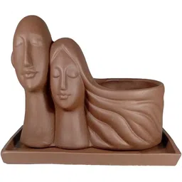 LASAKI Brown Ceramic Planter With Plate image 2