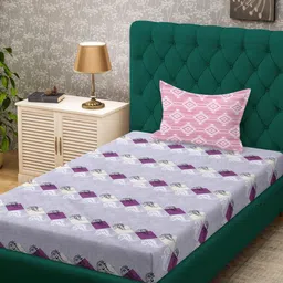 KLOTTHE Purple Cotton Geometric 400 TC Single Bedsheets-image-72