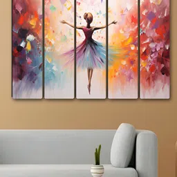 Aura White & Yellow 5 Piece Synthetic Wood Other Wall Paintings-picture-22