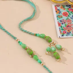 Sangria Stones Studded & Beaded Bhaiya Bhabhi Thread Rakhi With Greeting Card image 1