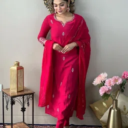 CaniBani Women Ethnic Motifs Embroidered Regular Sequinned Kurta with Trousers & With Dupatta image 3