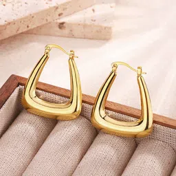 Jewels Galaxy Stainless Steel Gold-Plated Contemporary Hoop Earrings-image-64