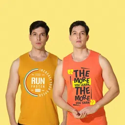 WOOSTRO Men Pack of 2 Typography Printed Round Neck Cotton Slim Fit Sports T-shirts image 3