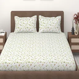 Bedirah Living White Floral 210 TC King Bedsheet with 2 Pillow Covers-picture-41