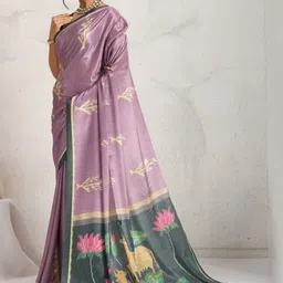 RACHNA Digital Block Floral Printed Satin Saree With Unstiched Blouse image 4