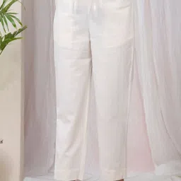 VAASVA JAIPUR Women Relaxed Straight Leg Easy Wash Pleated Trousers-picture-12