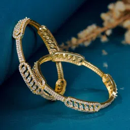 Opal Touch Set Of 2 Gold-Plated & White Brass American Diamond Bangle-image-41