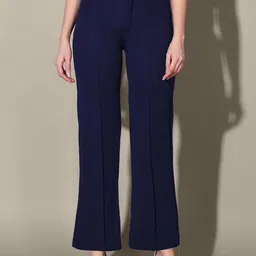 QIOA Women Solid Comfort High-Rise Formal Regular Trousers-image-43