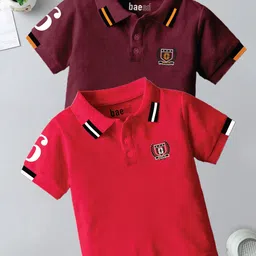 BAESD Boys Pack of 2 Solid Polo Collar T-shirts-image-54