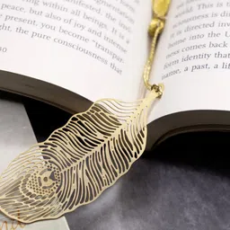 DULI Gold Toned Morpankh Designed Brass Bookmark-picture-10