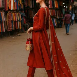 KALINI Women Maroon Silk Blend Kurta Sets image 4