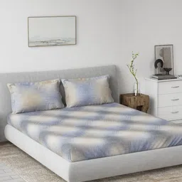 DDecor Blue & Beige Abstract 145 TC Cotton Queen Bedsheet With 2 Pillow Covers-image-79