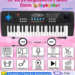 toybucket 37 Keys Musical Keyboard Piano for Kids | Direct DC Power Input | Tones & Record-picture-19
