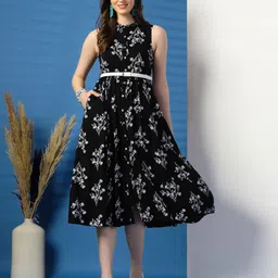 Ramas Women Floral Print Fit & Flare Shirt Collar Midi Dress-image-33