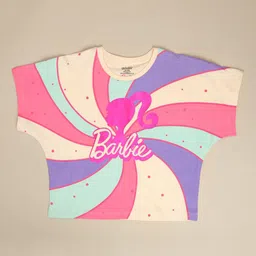 Kids Ville Girls Barbie Printed Pure Cotton Oversized Fit T-Shirt image 3