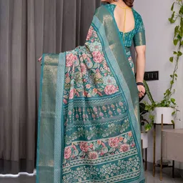 MAHARANI COUTURE Floral Printed Pure Cotton Banarasi Saree with Woven Design Border image 3