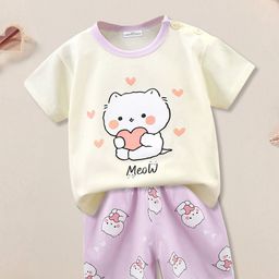 FOREVER FRIDAY Girls Printed Round Neck Short Sleeve T-shirt with Shorts-picture-1