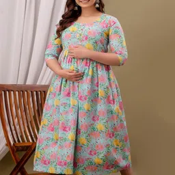 Style Heaven Floral Printed Maternity Gotta Patti Angrakha Kurti image 4