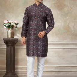 House of Pataudi Ethnic Motifs Printed Pure Silk Straight Kurta & Trouser-picture-35