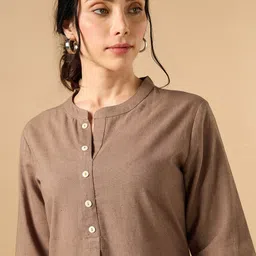 COTTONS DAILY Mandarin Collar Straight Cotton Kurta image 4