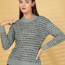 Juelle Women Striped Self Design Round Neck Woollen Pullover-image-36