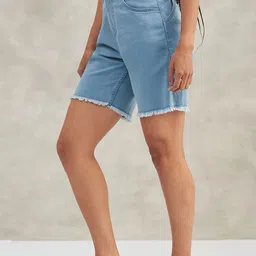 DOLCE CRUDO Women Solid High-Rise Regular Fit Denim Shorts image 1