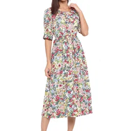 OTIRA Women Floral Print Crepe A-Line Midi Dress-image-11