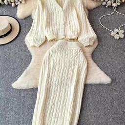 miss mosa by akanksha Alamode By Akanksha Beige Crystella Winter Pure Wool Co-Ord Set - Set of Sweater And Skirt-picture-44