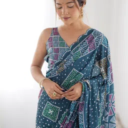 Kalista Ethnic Motifs Printed Mirror Work Pure Chiffon Saree image 2