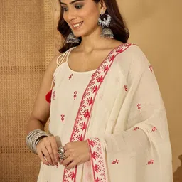 Sangria Embroidered Pure Cotton Shoulder Straps Kurta With Trousers & Dupatta image 5