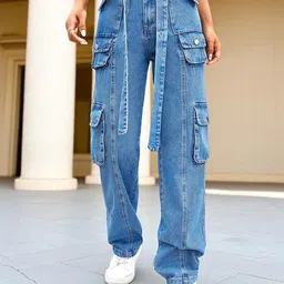 Crazeis Women Comfort Wide Leg High-Rise Acid Wash Stretchable Jeans-picture-38