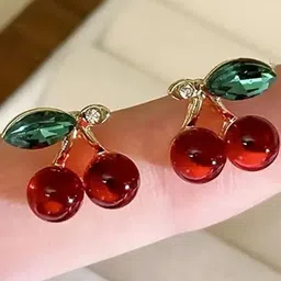 BEYTER Classic Sterling Silver Artificial Stones Studded Cherry Shaped Studs image 2