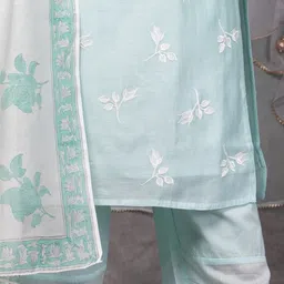 Women Basket Women Floral Embroidered Regular Thread Work Kurta with Trousers & With Dupatta image 3