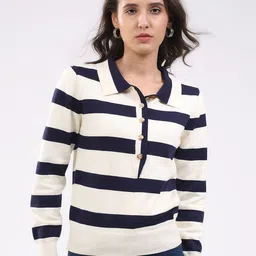 Global Republic Women Horizontal Stripes Striped Cuffed Sleeves Shirt Style Regular Top-picture-43