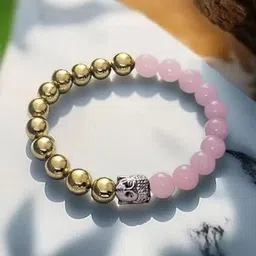 Sukhad Rose Quartz & Pyrite Beaded Elasticated Bracelet-picture-10