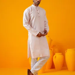 SOJANYA Geometric Embroidered Band Collar Thread Work Straight Kurta With Pyjama image 2