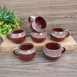 laghima jadon Brown & White Printed Ceramic Glossy Cups Set of 6 image 3