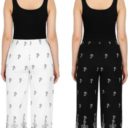 kenz fabrics Pack of 2 Women Regular Fit Pink, White Cotton Blend Trousers image 2