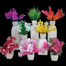 jaymaa collection Artificial Flower Multicolor Orange With Pot For Home ,Office And Garden Multicolor Wild Flower Artificial Flower with Pot image 3