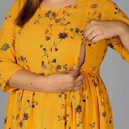 TUNIYA Floral Printed Round Neck Fit And Flare Midi Maternity Cotton Ethnic Dresses image 3