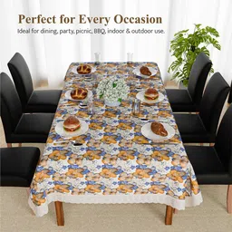 Kuber Industries White Floral Waterproof Plastic 6-Seater Table Cover image 3