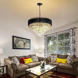 shreshtha crystal Black Gold polish metal 600mm chandelier hanging ceiling pendant jhoomer Chandelier Ceiling Lamp image 3