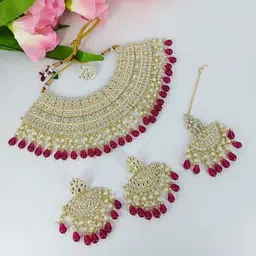 Gyaan Jewels Gold-Plated Kundan Stone Studded & Beaded Jewellery Set-picture-16