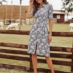 DressBerry Women Floral Print Shirt Collar Shirt Dress-picture-21