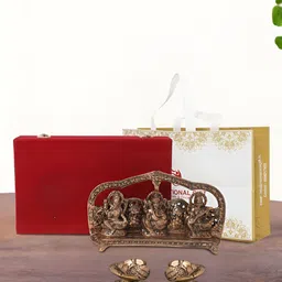 INTERNATIONAL GIFT Copper-Toned 5 Pcs Laxmi Ganesh Showpiece With Diya Religious Gift Set-picture-20