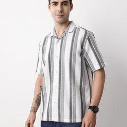 Mast & Harbour Relaxed Premium Fit Textured Vertical Striped Casual Shirt image 3
