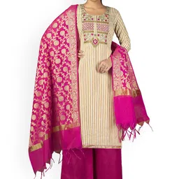 HERE&NOW Striped Embellished Thread Work Unstitched Dress Material-picture-18