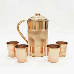 tambaveda Pure Copper Water Jug Set with 4 Glass Health Benefit Drinkware | 1500 ml Jug Glass Set-picture-10