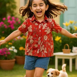 Maaesa Girls Floral Printed Spread Collar Cotton Casual Shirt-image-3