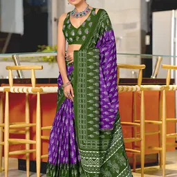 Panzora Floral Mulmul Cotton Ready to Wear Block Printed Saree-picture-6